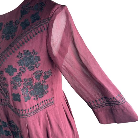French Connection Vintage Embroidered Dress Burgundy Black Fit and Flare 6 - Picture 4 of 8